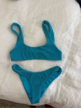 Daily Drills Turquoise Textured Bikini Set